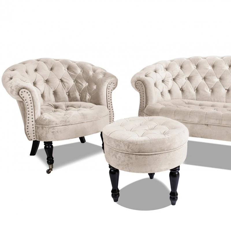 Фотьойл Честърфийлд Людовик, бежово кадифе